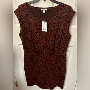 NWT Women’s Nine West Cap Sleeve Ponte Sleeve Dress - Fuzzy Leopard - Size L